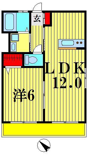 ソレアード元山(1LDK/2階)の間取り写真