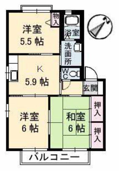 ヴィラシーン弐番館(3K/2階)の間取り写真