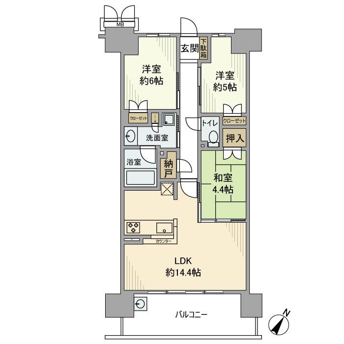 大阪ベイレジデンス(3LDK/13階)の間取り写真