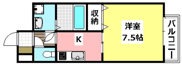 アムールガレット(1K/1階)の間取り写真