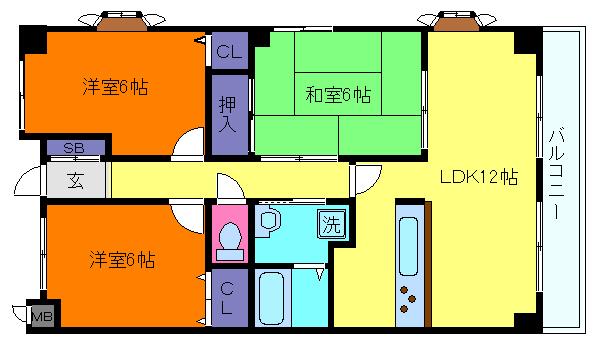 エスペランサ六甲道(3LDK/3階)の間取り写真