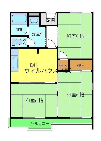 スカイコーポB棟(3DK/2階)の間取り写真