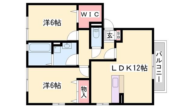 リビングタウン古坂壱番館B(2LDK/2階)の間取り写真
