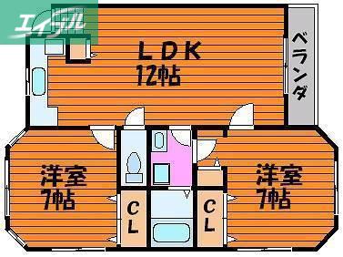 ルグラン関B棟(2LDK/2階)の間取り写真