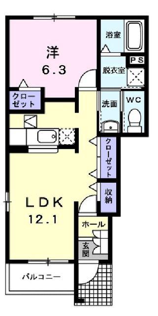 ピュール長浜A(1LDK/1階)の間取り写真