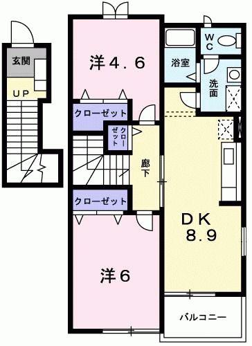 インペリアルB(2DK/2階)の間取り写真