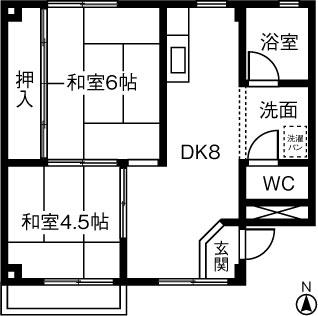 魚住ハイツ(2DK/3階)の間取り写真