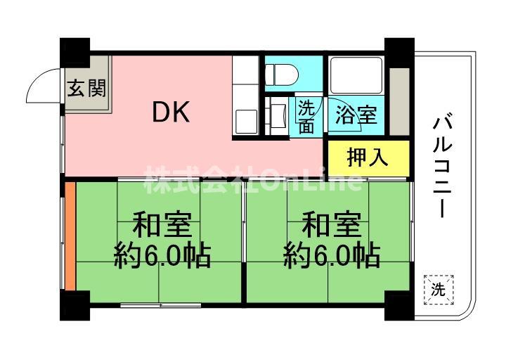 シャトー新町(2DK/4階)の間取り写真