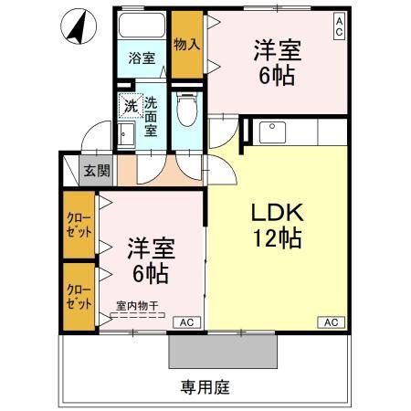 レジデンス矢三B(2LDK/1階)の間取り写真