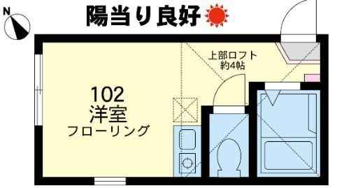 仲手ゼロ諸費用 契約金20000YENのみ幸区小向町 家電付1R(ワンルーム/1階)の間取り写真