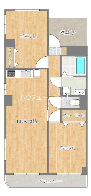 エバーグリーンサトモ(2LDK/3階)の間取り写真