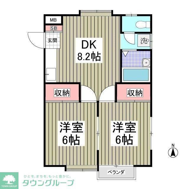 デュエット三室(2DK/2階)の間取り写真