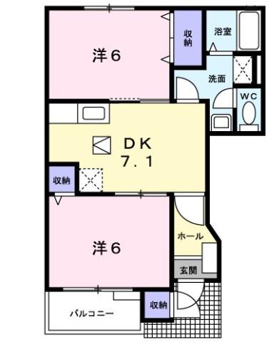 セレーノ1(2DK/1階)の間取り写真