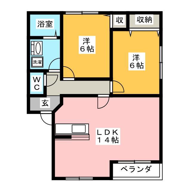 マスキャン尾花 B棟(2LDK/2階)の間取り写真