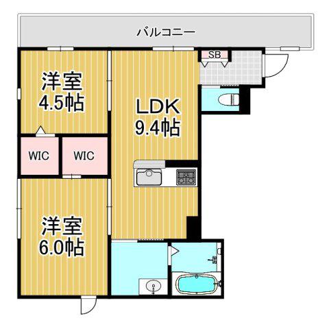 LOISEAUBLEU甲子園(2LDK/3階)の間取り写真