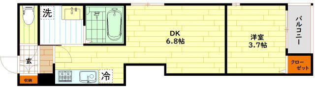 そよ風とラテと(1DK/3階)の間取り写真