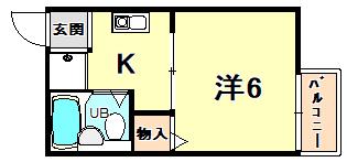 ステラ甲東園(1K/2階)の間取り写真