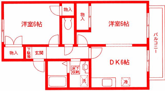 ウィズA(2DK/1階)の間取り写真