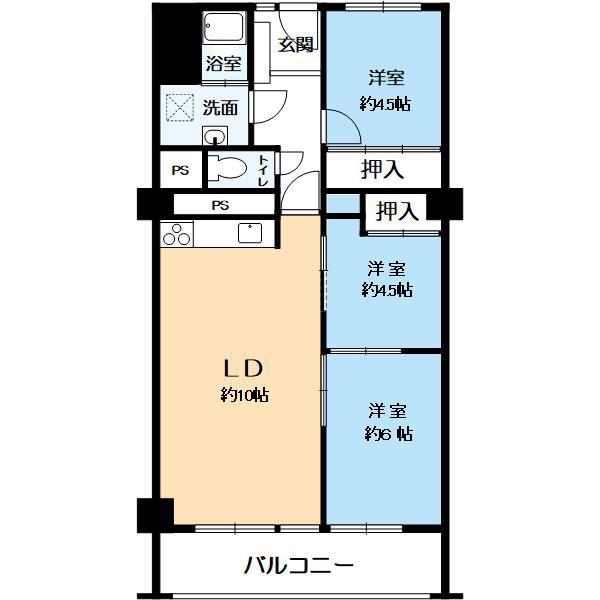 御影グランドハイツ(2LDK/5階)の間取り写真