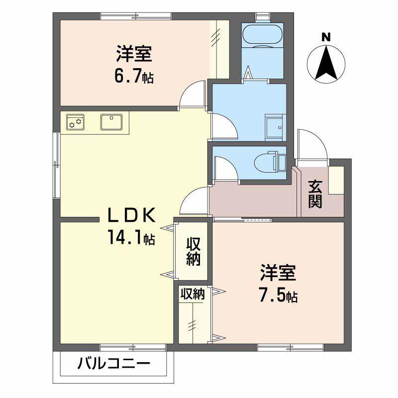 アートフレグランス(2LDK/2階)の間取り写真