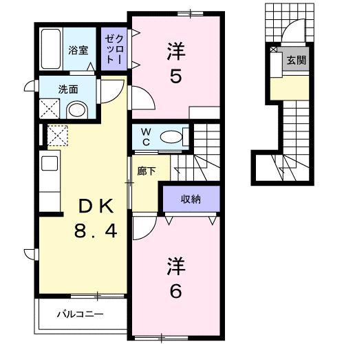 ウェルシーKI(2DK/2階)の間取り写真