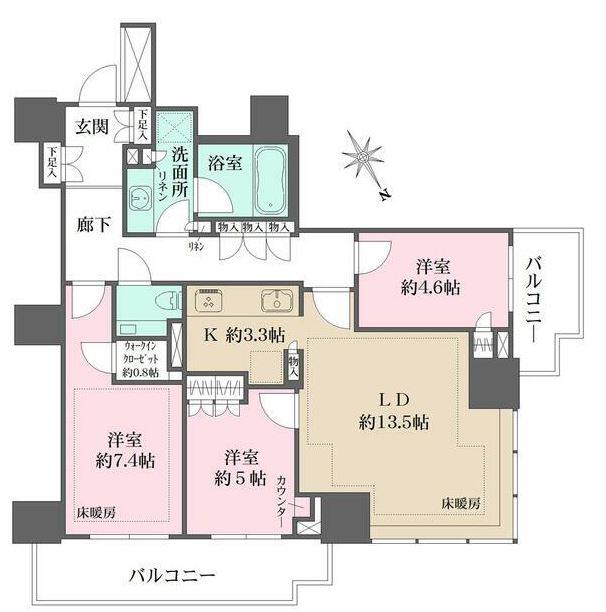 ザ・パークハウス三田ガーデン レジデンス&タワー(3LDK/2階)の間取り写真