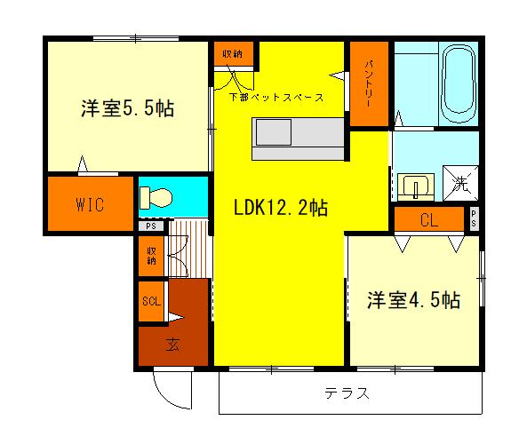 ADONIS B(2LDK/1階)の間取り写真