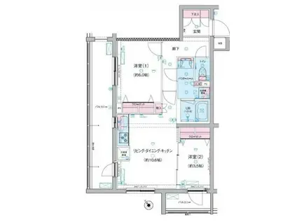 GENOVIA三軒茶屋 GREEN VEIL ジェノヴィア(2LDK/3階)の間取り写真