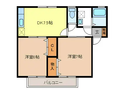 シェリール稲田B棟(2DK/2階)の間取り写真