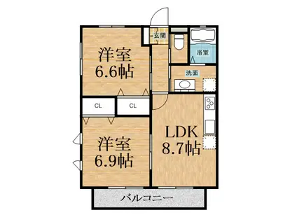 CLAIR(2DK/1階)の間取り写真