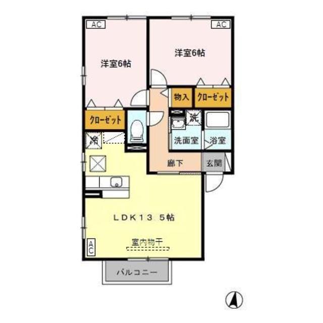 クレールヴィラ三和 C(2LDK/1階)の間取り写真
