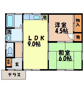 グレープハイツ(2DK/1階)の間取り写真