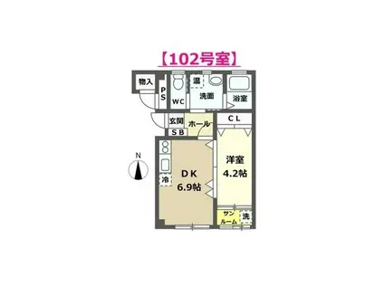 フルール・ドゥ・リラ(1DK/1階)の間取り写真