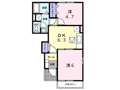 スリーワンスリーヒルズ D(2DK/1階)の間取り写真