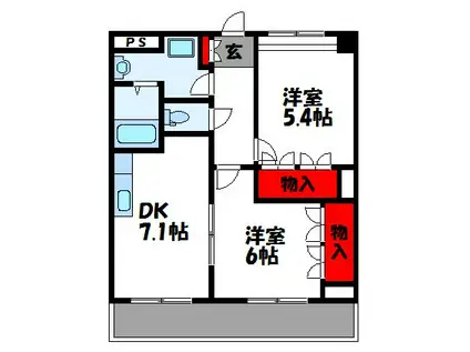 ミレニアムII(2DK/2階)の間取り写真