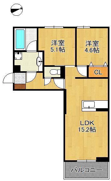D-ROOM中原東(2LDK/2階)の間取り写真