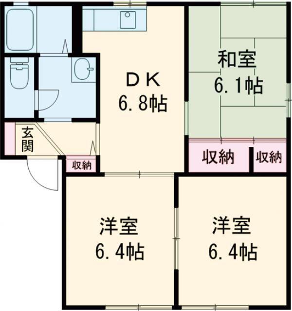 花ぞ野ローズガーデンA棟(2LDK/1階)の間取り写真