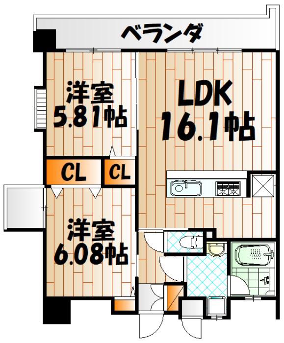 サンシャイン.サファイア・プリンセス戸畑(2LDK/10階)の間取り写真