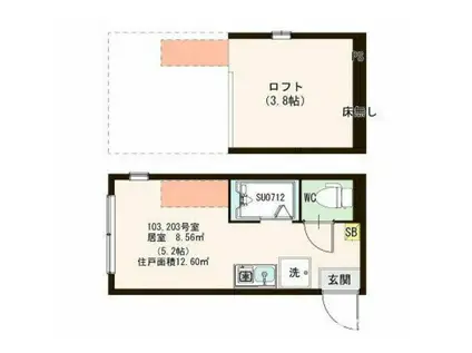 ハーモニーテラス・スカイハウス南小岩(ワンルーム/2階)の間取り写真