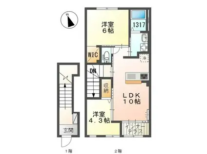 ルミナスピュア神戸(2LDK/2階)の間取り写真
