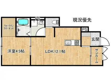 ガーデンヒル出西A(1LDK/1階)の間取り写真