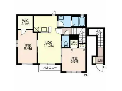 ウエストサイド壱番館弐番館(2LDK/2階)の間取り写真