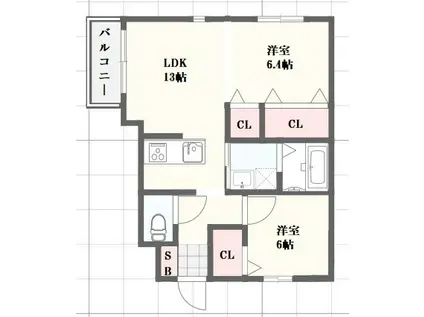 ドルミII(2LDK/1階)の間取り写真