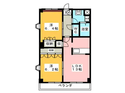 エルピスハイムB棟(2LDK/1階)の間取り写真