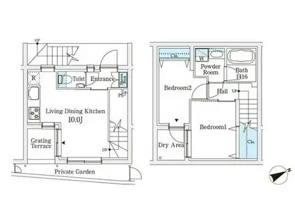 AGRATIO TERRACE 恵比寿(2LDK/1階)の間取り写真