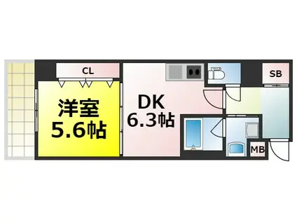 ベルフォーレ イガ(1DK/5階)の間取り写真