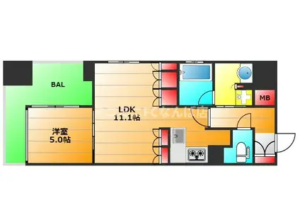 リーガル西長堀II(1LDK/14階)の間取り写真