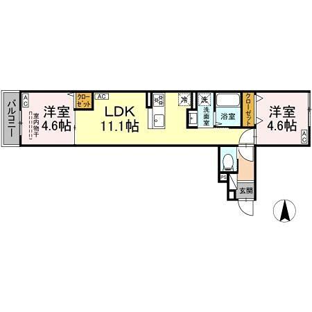 セレスティア南花畑III(2LDK/3階)の間取り写真