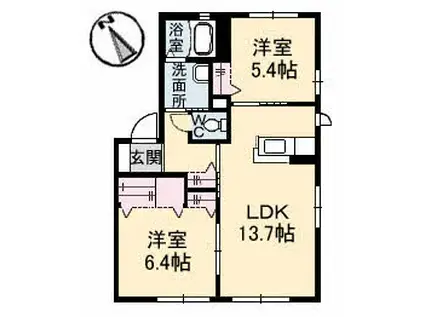 PLACID C棟(2LDK/1階)の間取り写真