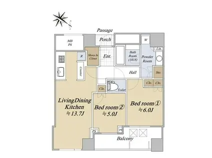 ブランズ四番町(2LDK/10階)の間取り写真